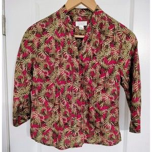 Christopher & Banks Hawaiian Magenta Button Down 3/4 Sleeve